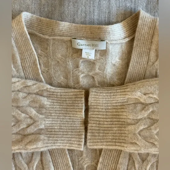 Garnet Hill Cashmere Cable Knit Open Cardigan - Picture 4 of 16